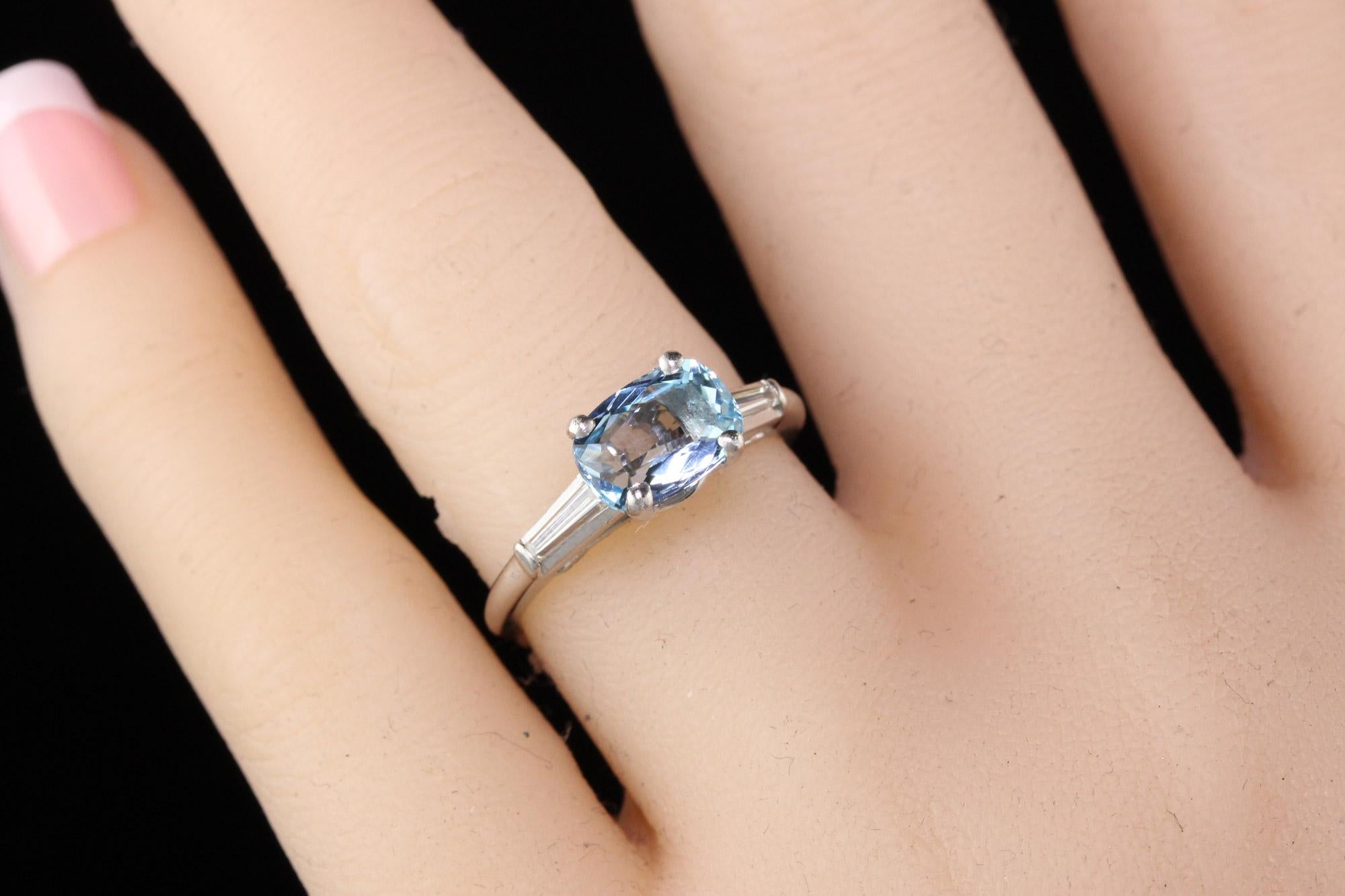 Antique Art Deco Platinum Diamond and Aquamarine Engagement Ring 2
