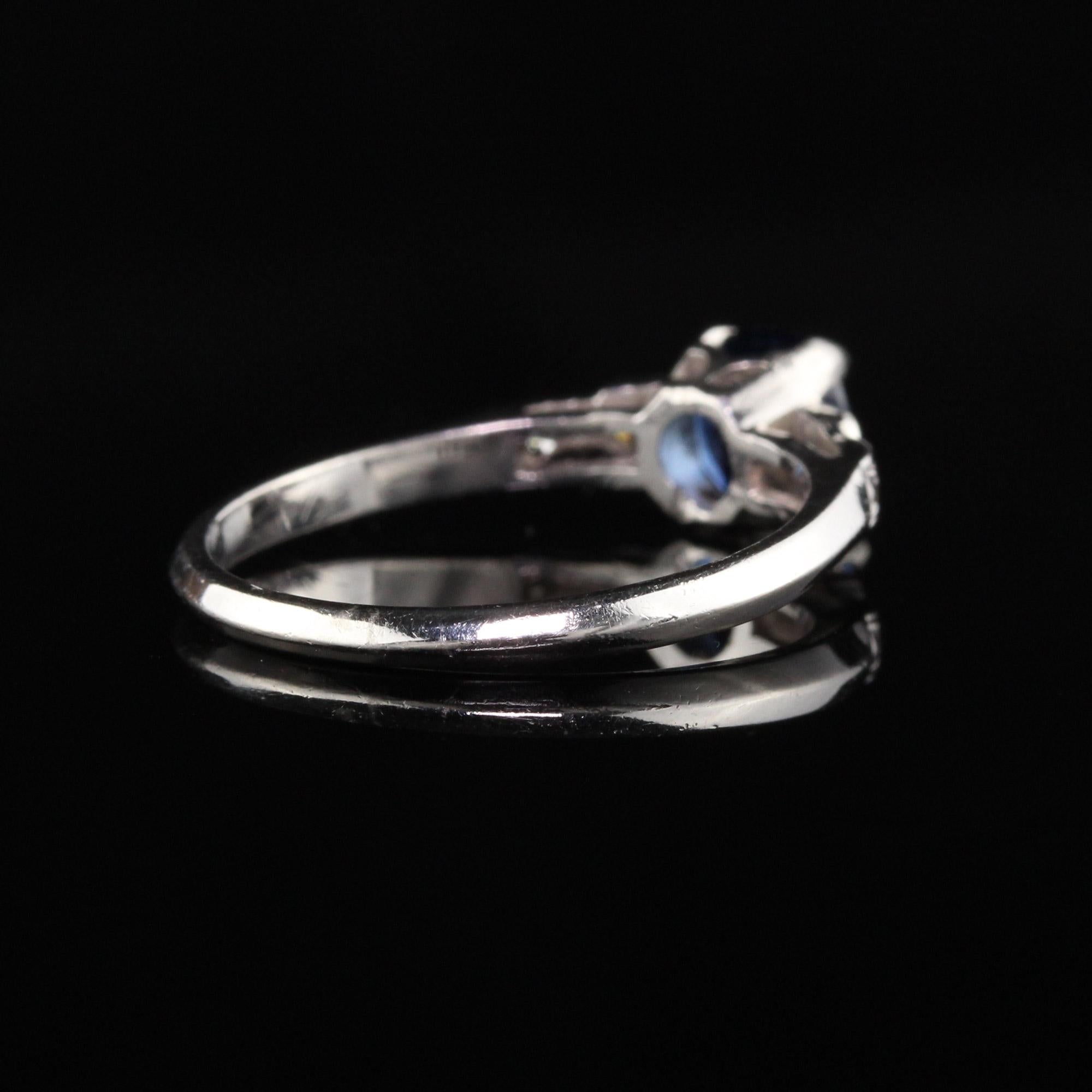 Antique Art Deco Platinum Diamond and Cushion Sapphire Engagement Ring In Good Condition In Great Neck, NY