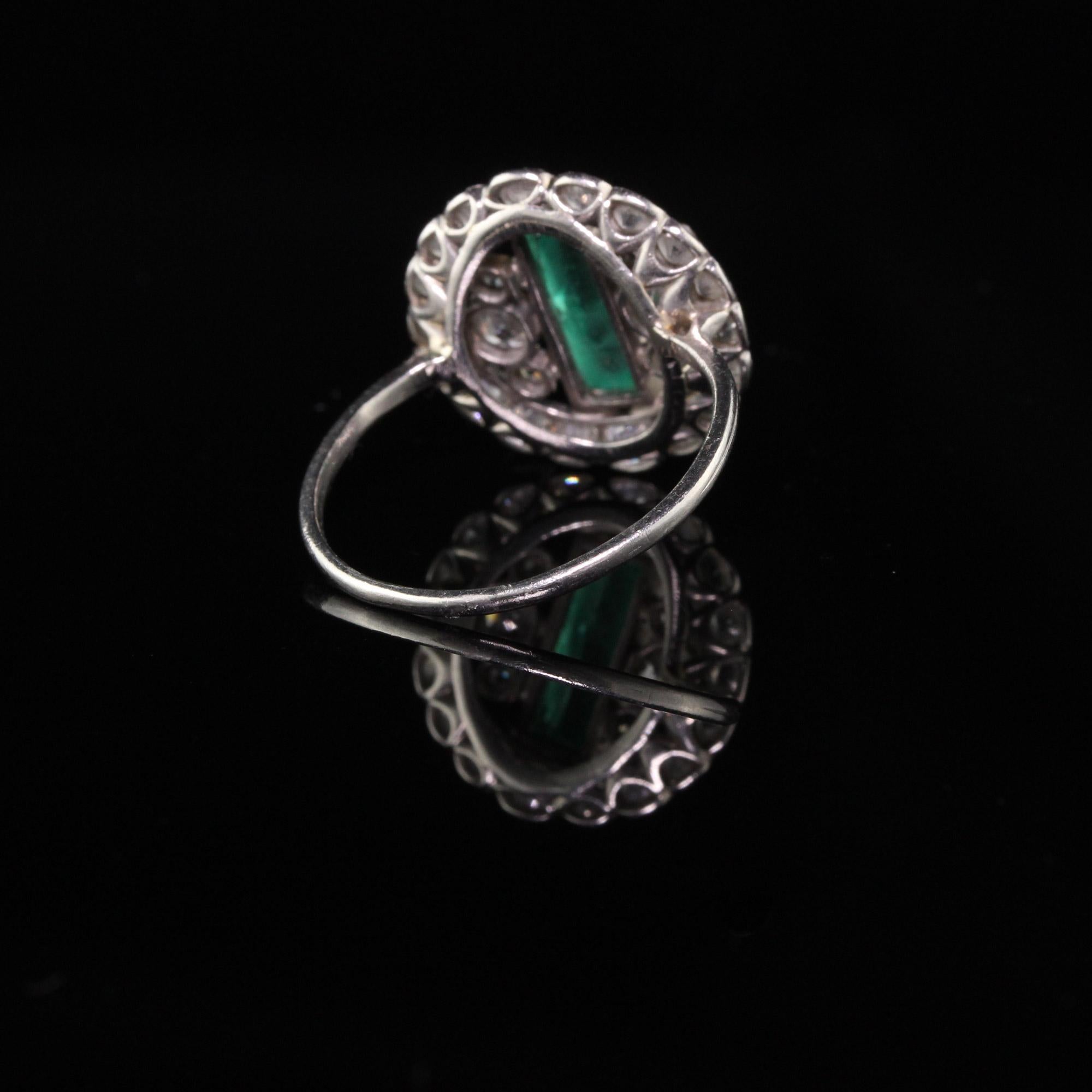 Antique Art Deco Platinum Diamond and Emerald Cocktail Ring In Excellent Condition In Great Neck, NY