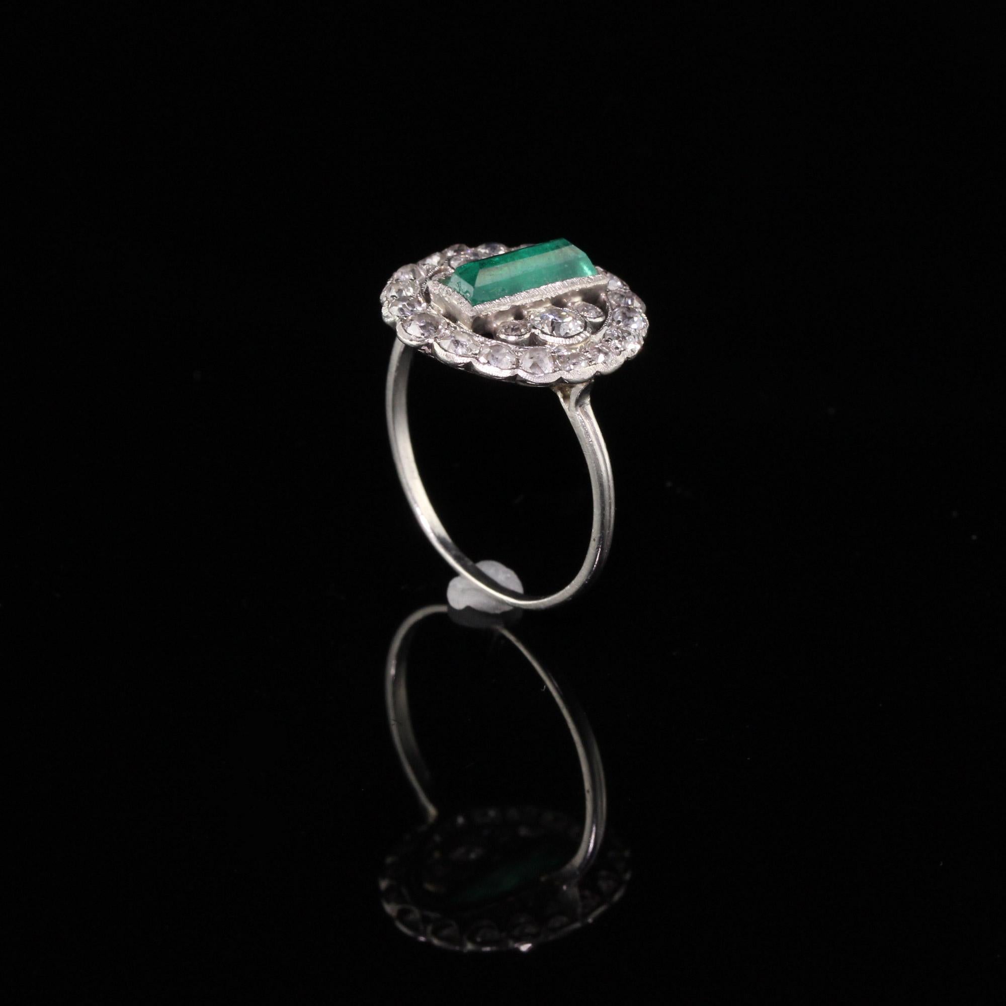 Women's Antique Art Deco Platinum Diamond and Emerald Cocktail Ring