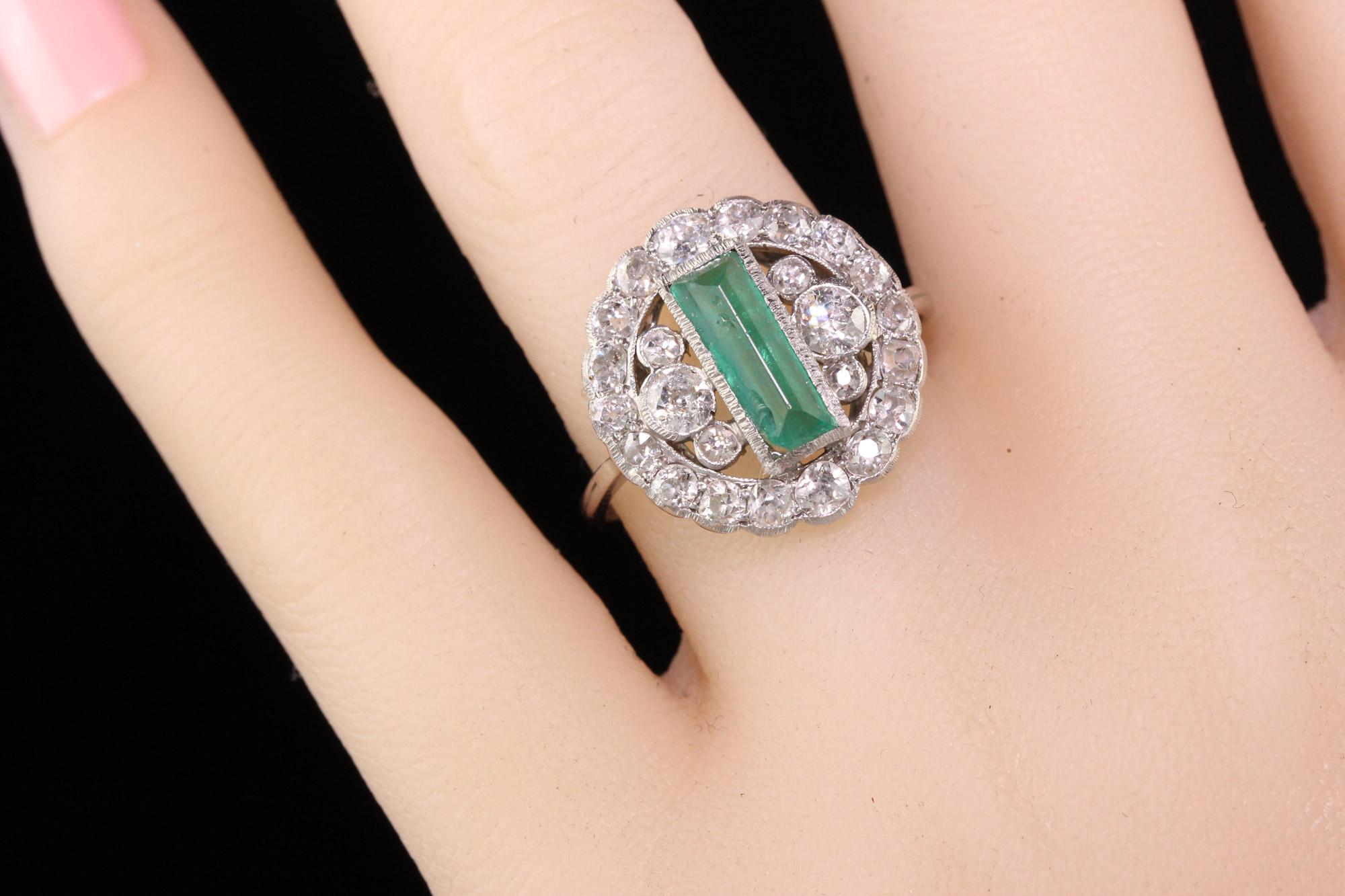Antique Art Deco Platinum Diamond and Emerald Cocktail Ring 2