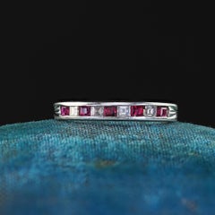 Antique Art Deco Platinum Diamond and Ruby Baguette Half Wedding Band