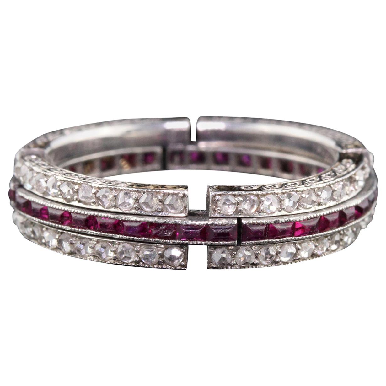 Antique Art Deco Platinum Diamond and Ruby Expandable Eternity Band