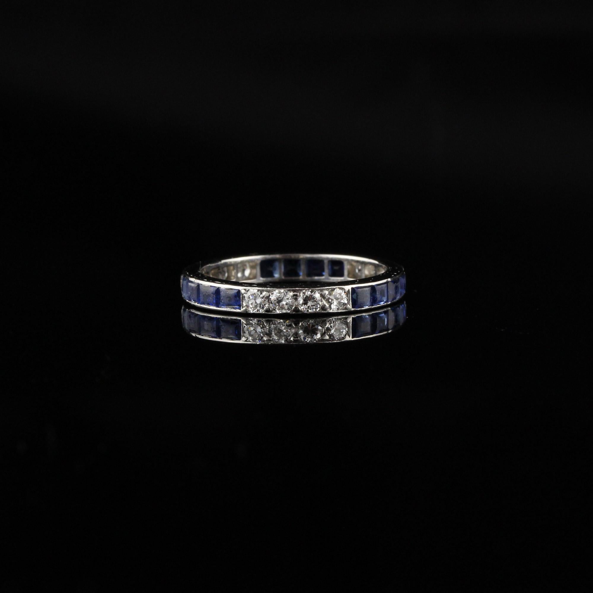 Antique Art Deco Platinum Diamond and Sapphire Band In Good Condition In Great Neck, NY