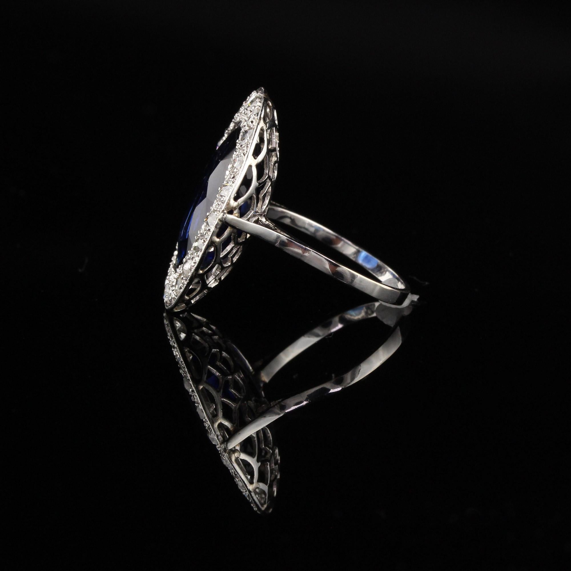 Antique Art Deco Platinum Diamond and Sapphire Cocktail Ring In Good Condition For Sale In Great Neck, NY