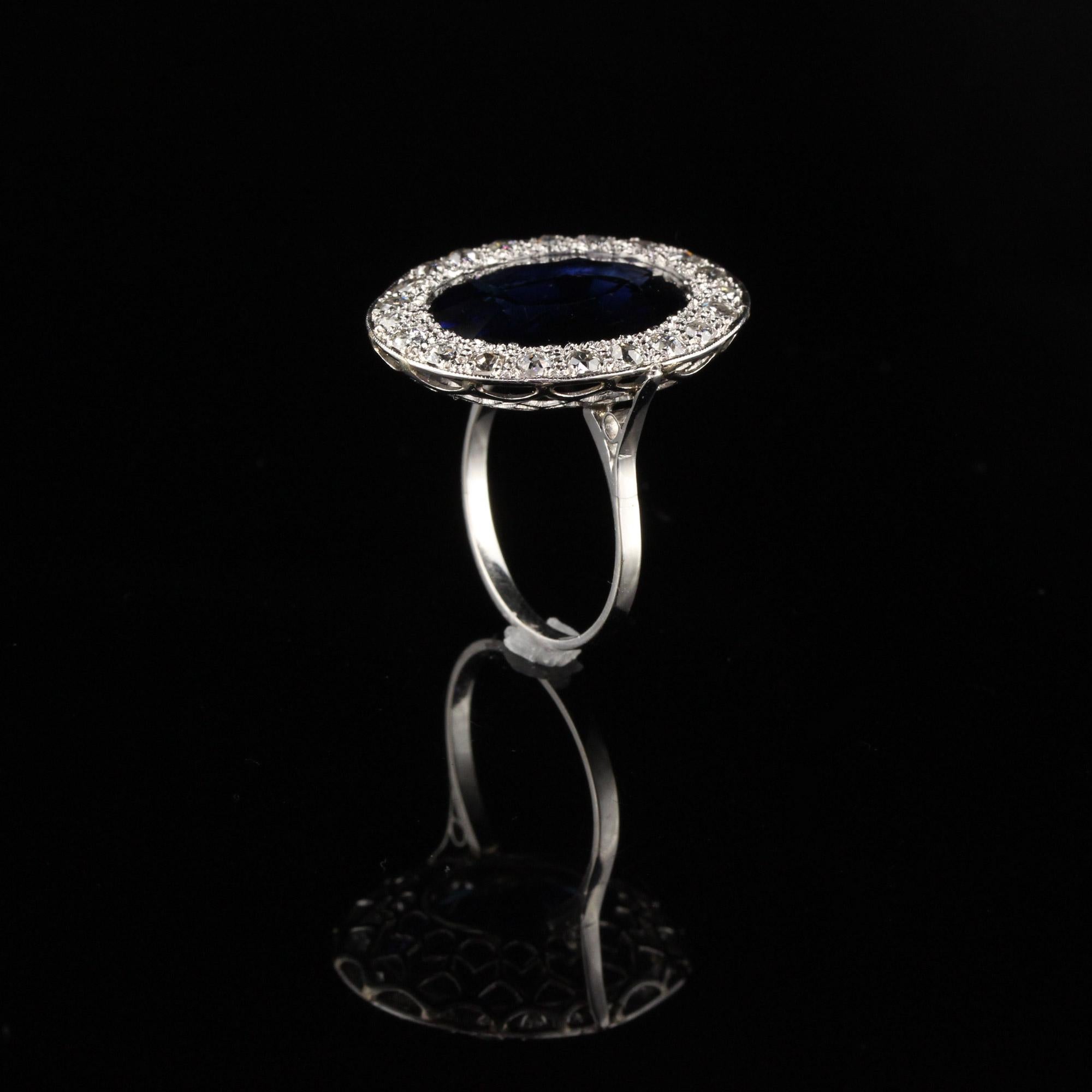 Antique Art Deco Platinum Diamond and Sapphire Cocktail Ring For Sale 1