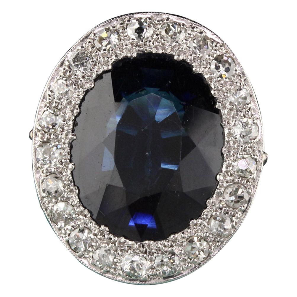 Antique Art Deco Platinum Diamond and Sapphire Cocktail Ring For Sale