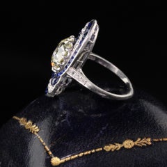 Antique Art Deco Platinum Diamond and Sapphire Engagement Ring