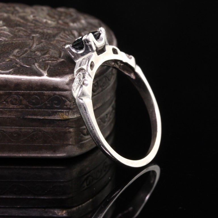 Round Cut Antique Art Deco Platinum Diamond and Sapphire Engagement Ring For Sale