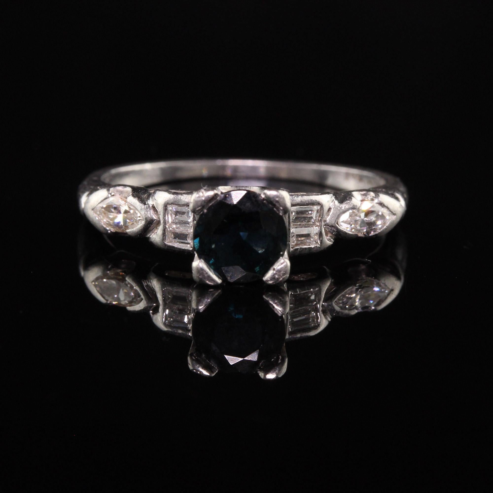 Antique Art Deco Platinum Diamond and Sapphire Engagement Ring In Good Condition In Great Neck, NY