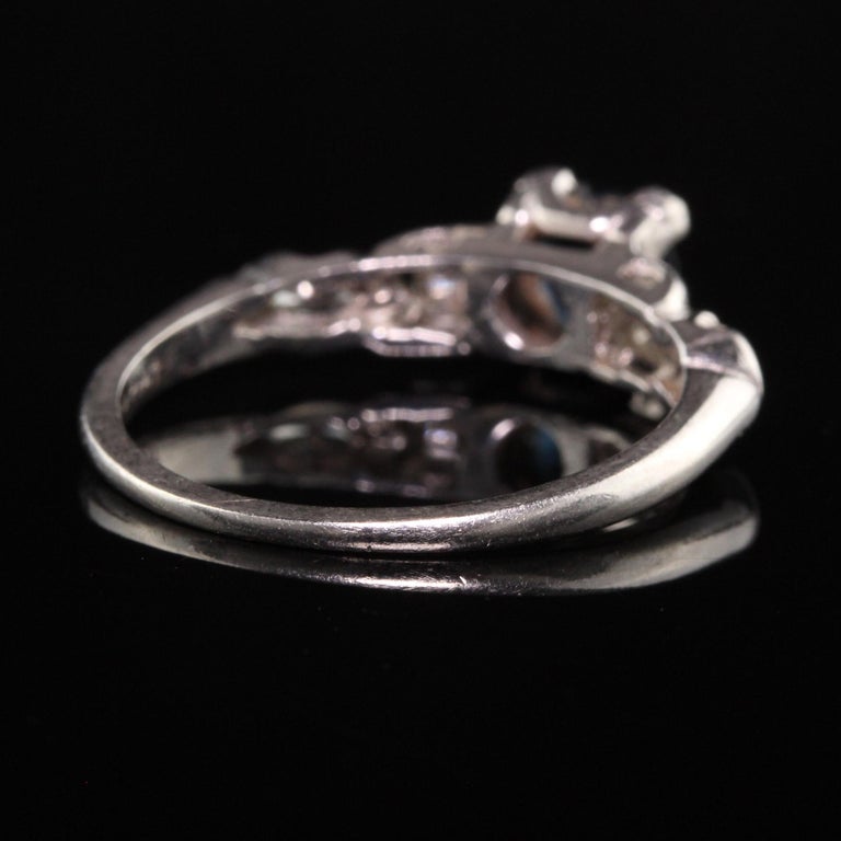 Women's or Men's Antique Art Deco Platinum Diamond and Sapphire Engagement Ring For Sale