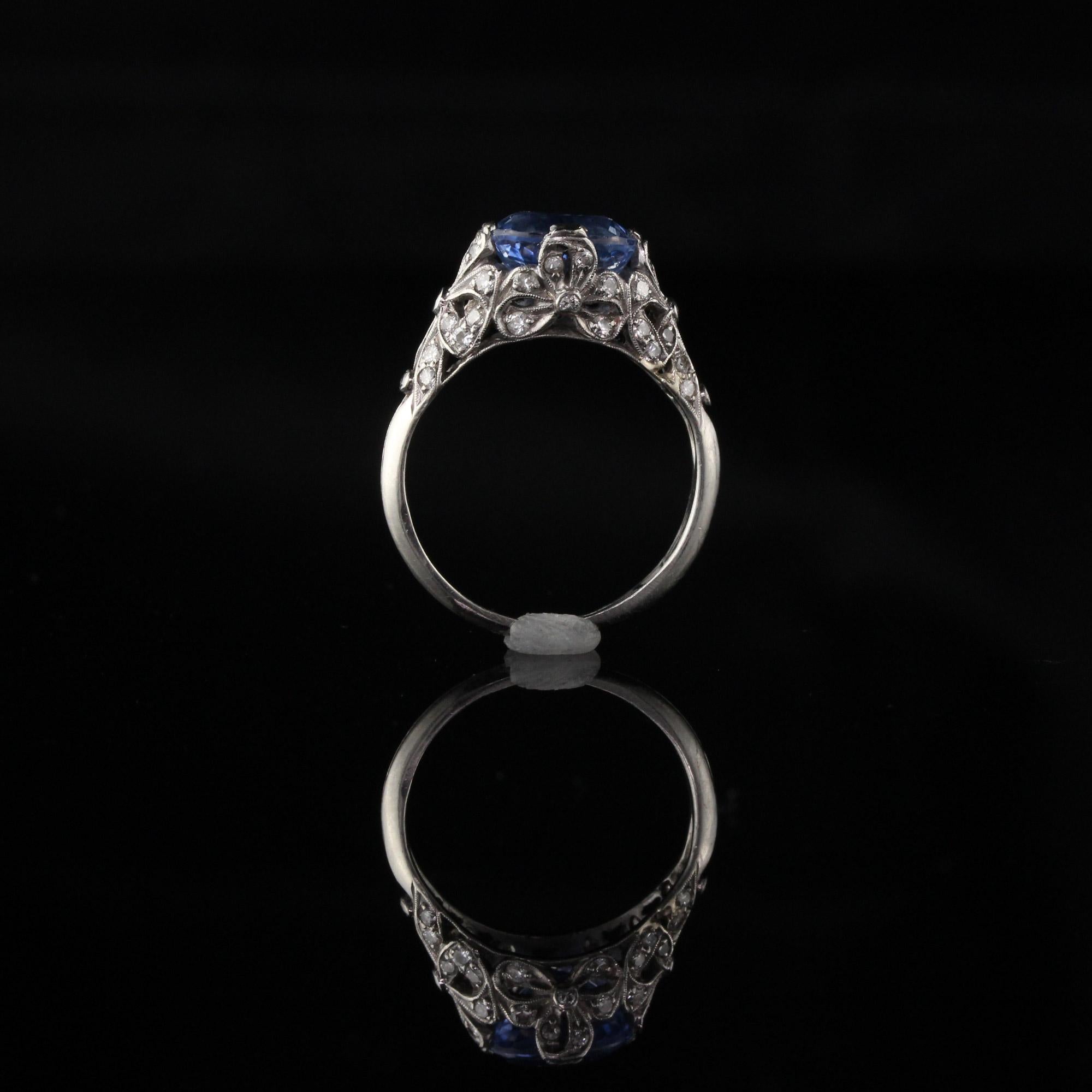 Women's Antique Art Deco Platinum Diamond and Sapphire Engagement Ring