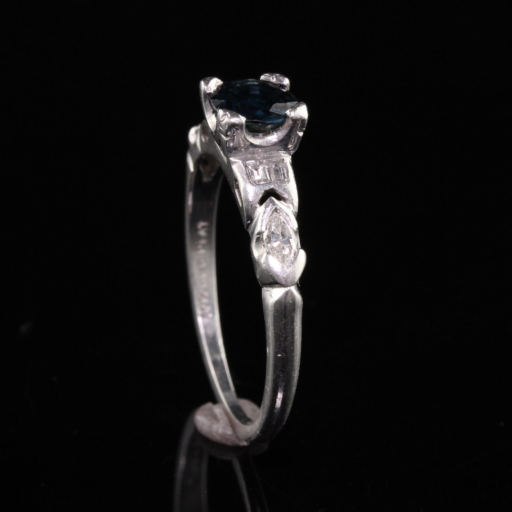 Antique Art Deco Platinum Diamond and Sapphire Engagement Ring 1