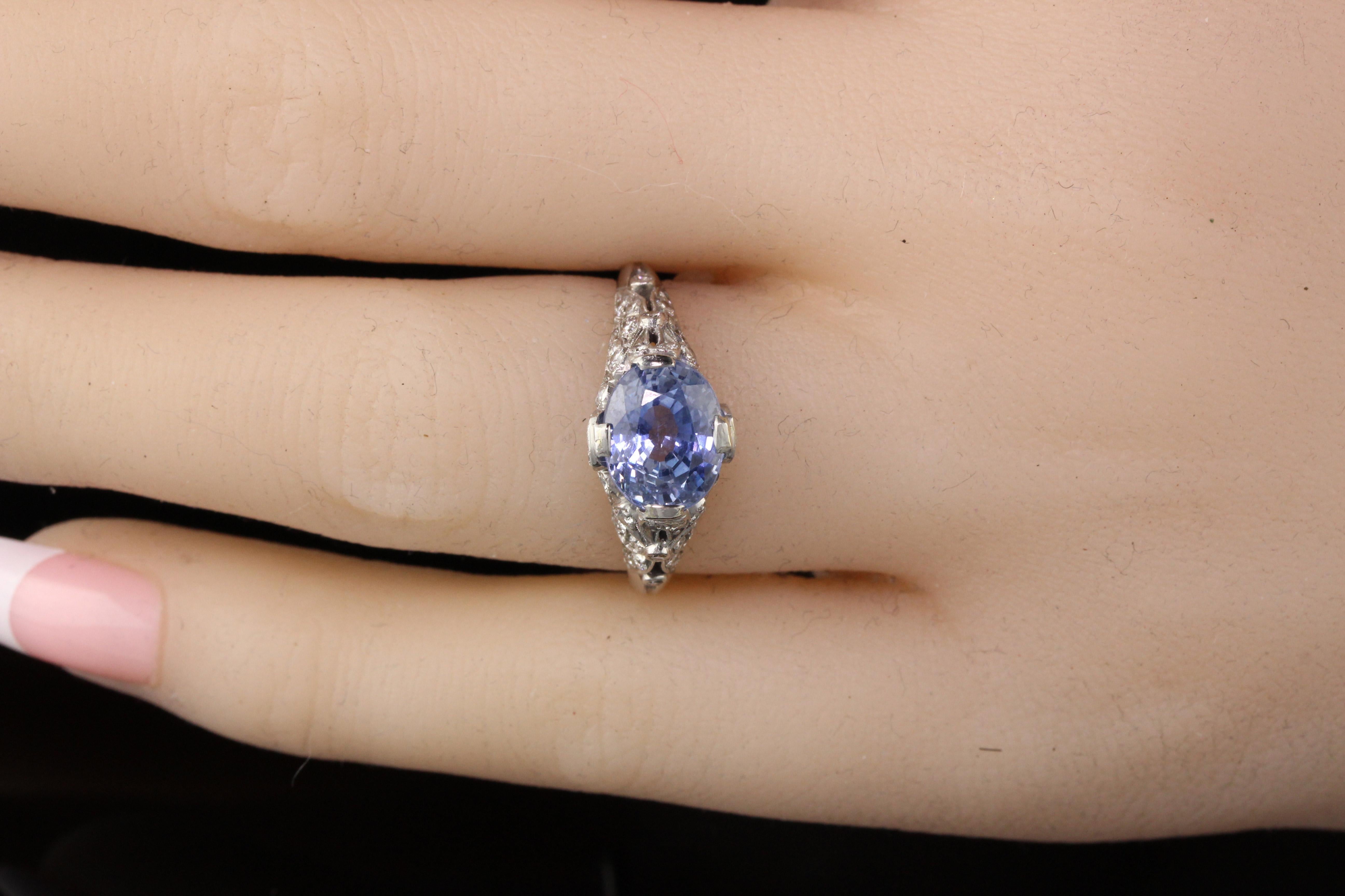 Antique Art Deco Platinum Diamond and Sapphire Engagement Ring 2