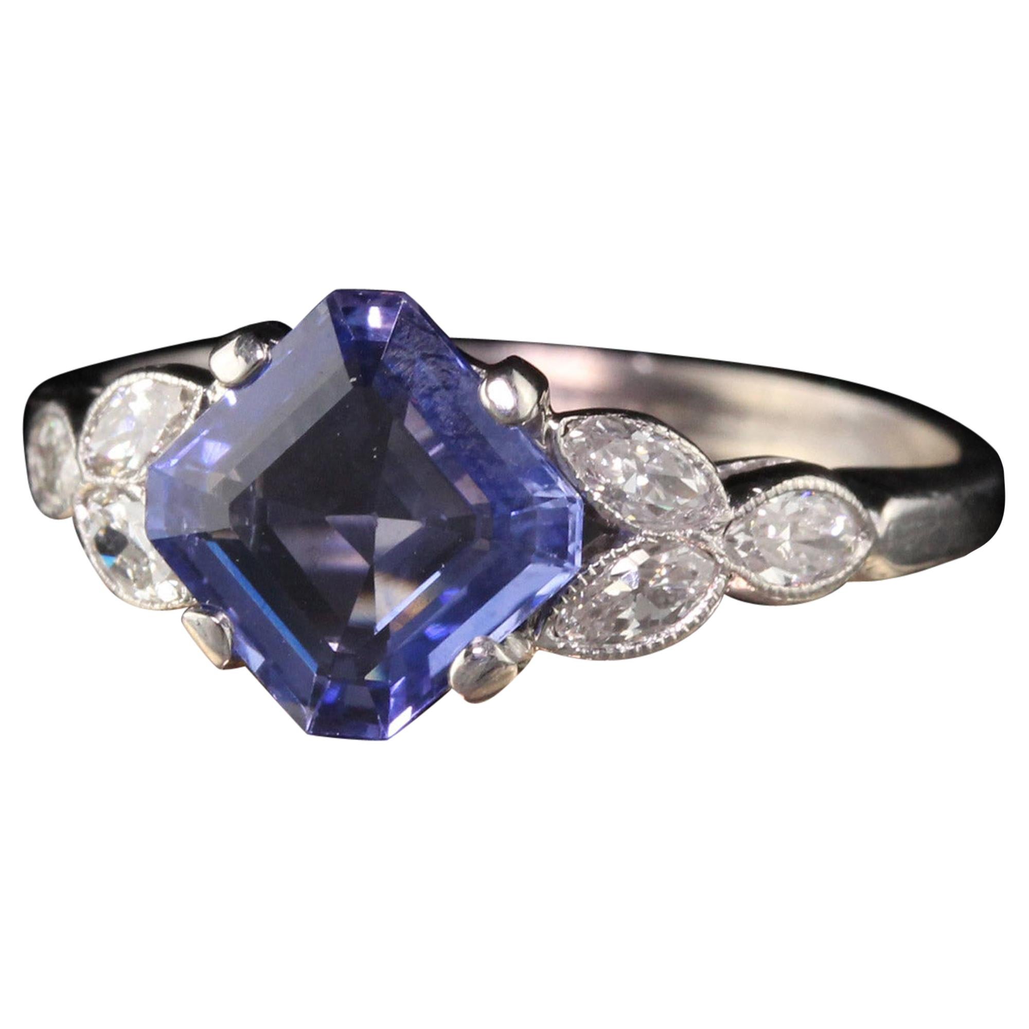 Antique Art Deco Platinum Diamond and Sapphire Engagement Ring