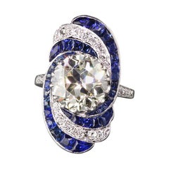 Antique Art Deco Platinum Diamond and Sapphire Engagement Ring