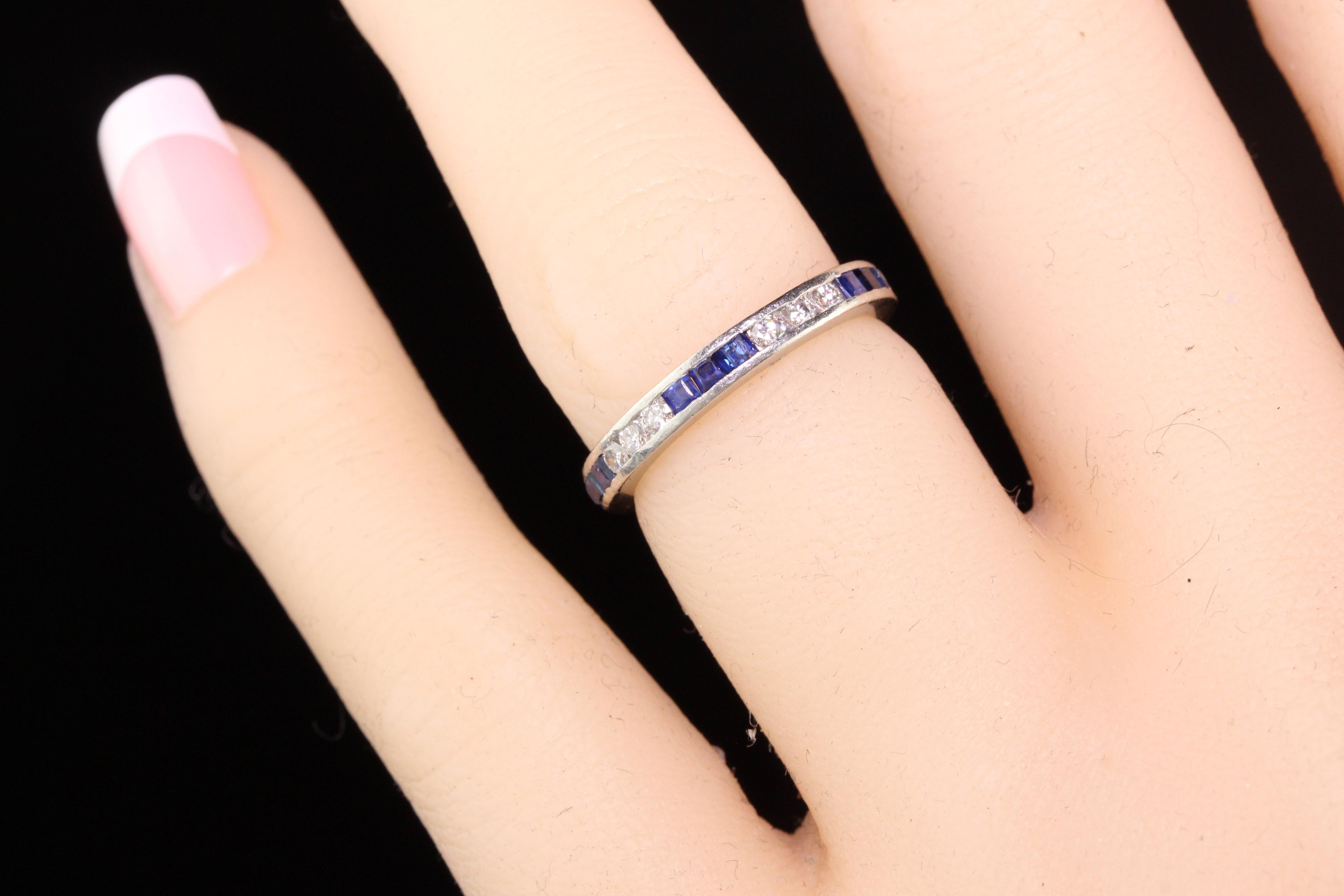 Round Cut Antique Art Deco Platinum Diamond and Sapphire Eternity Band