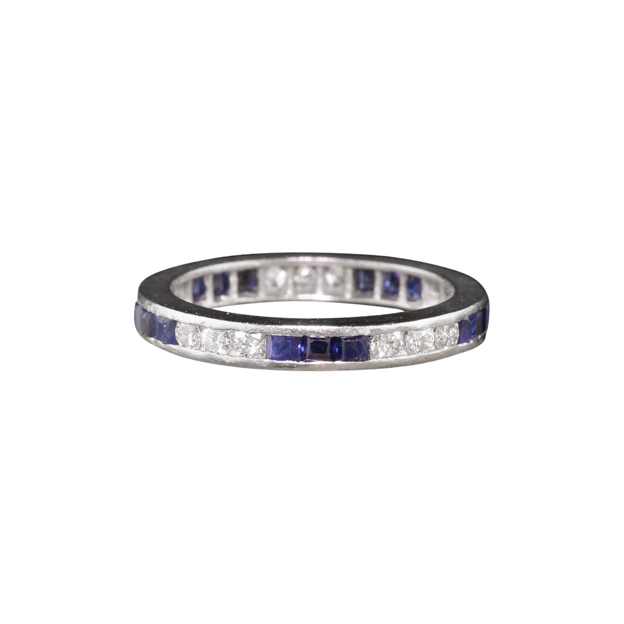 Antique Art Deco Platinum Diamond and Sapphire Eternity Band