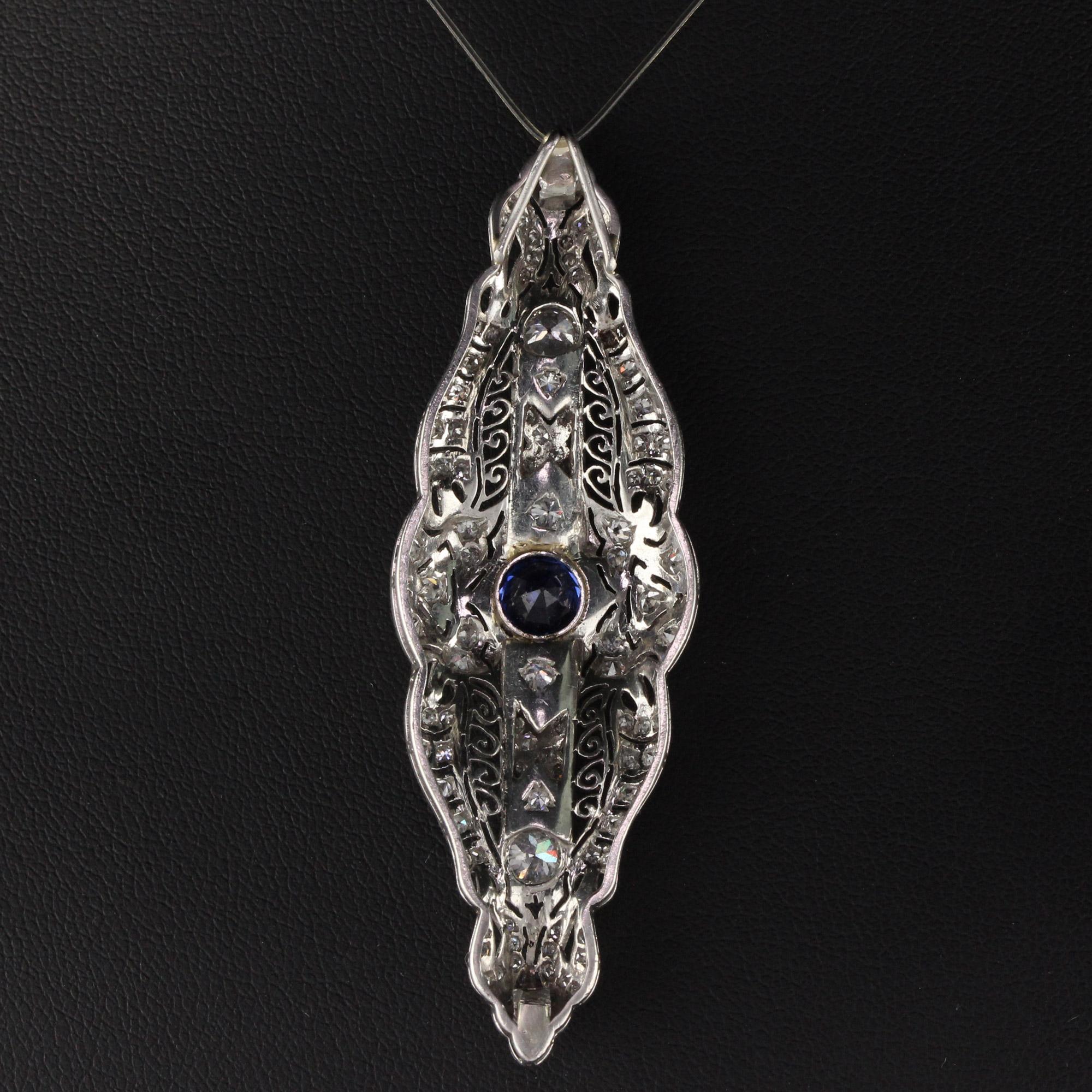 Women's Antique Art Deco Platinum Diamond and Sapphire Pendant