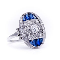 Antique Art Deco, Platinum, Diamond and Sapphire Ring