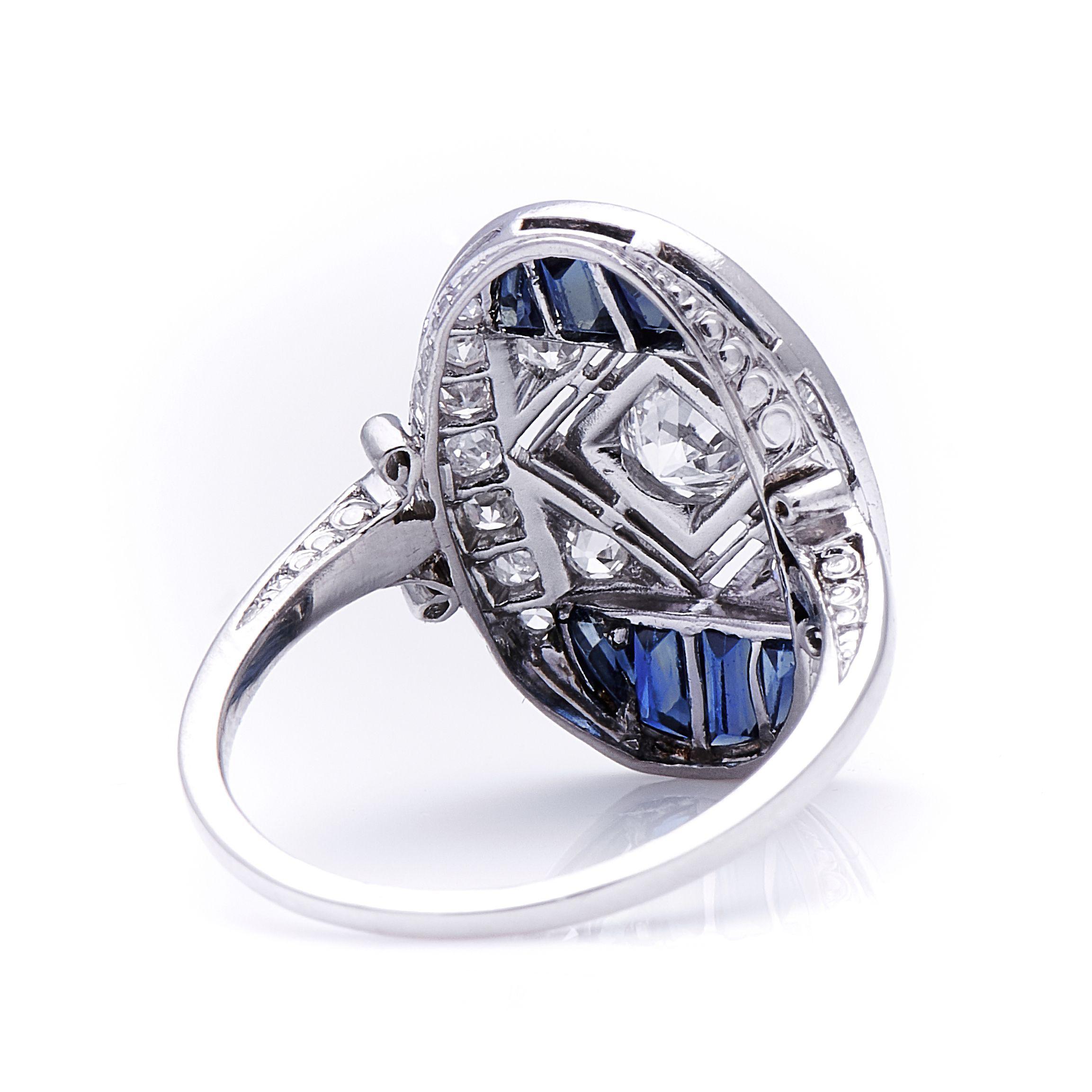 art deco platinum diamond sapphire ring