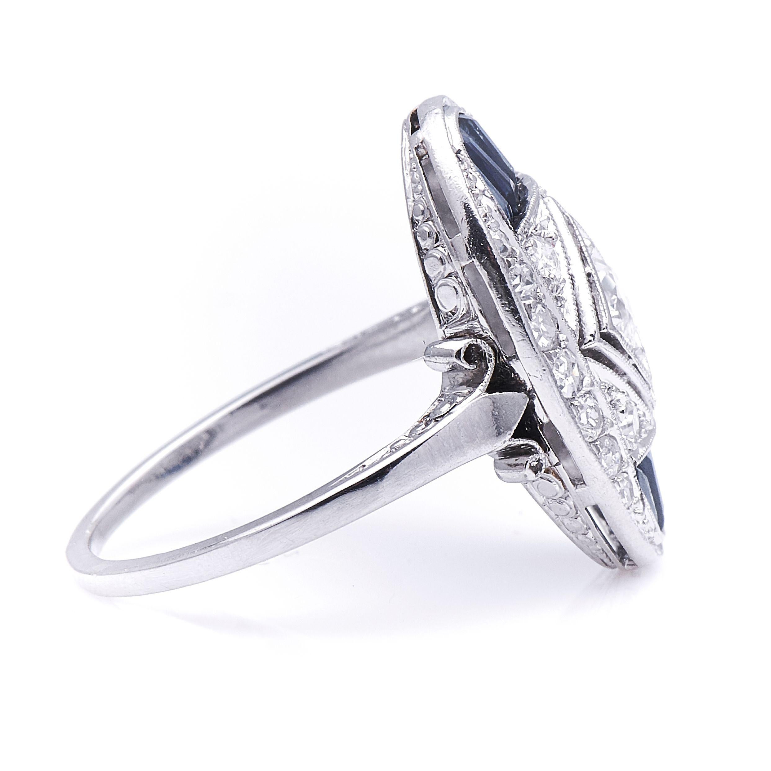 art deco sapphire and diamond ring in platinum