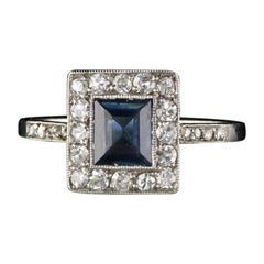 Antique Art Deco Platinum Diamond and Sapphire Ring