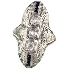 Antique Art Deco Platinum Diamond and Sapphire Shield Ring