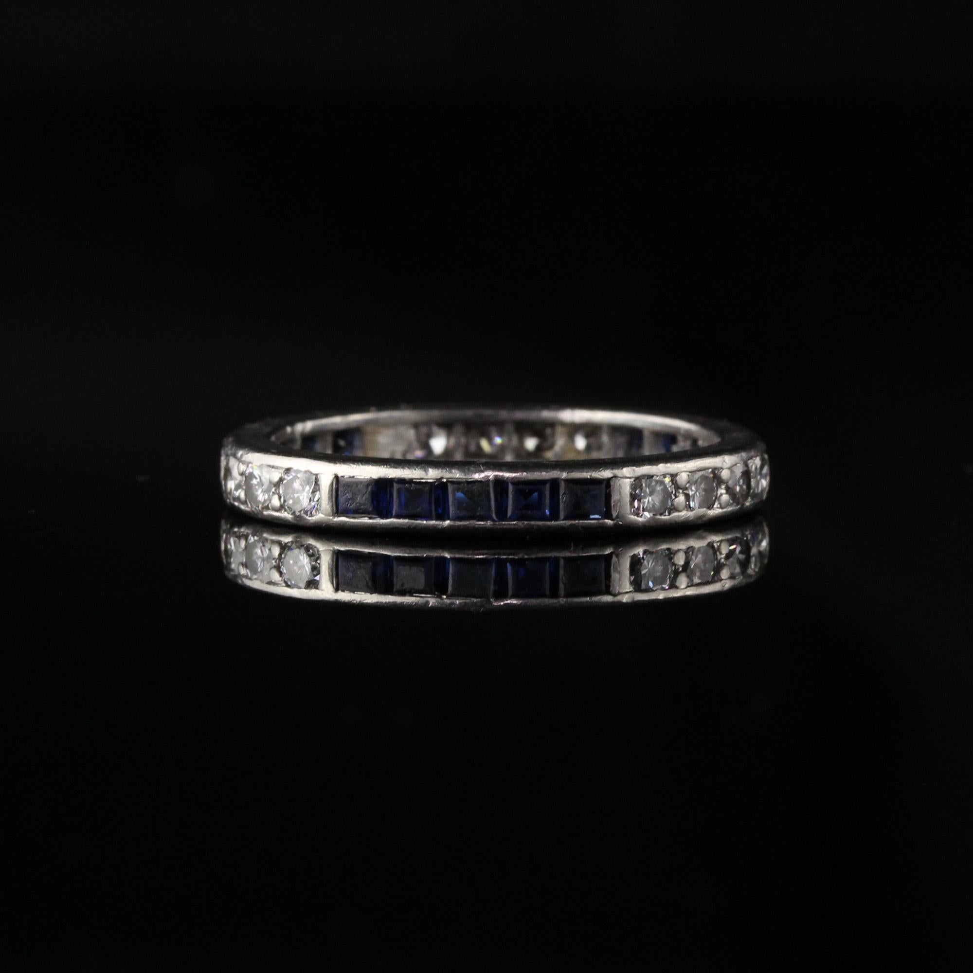 Antique Art Deco Platinum Diamond and Sapphire Wedding Band In Good Condition In Great Neck, NY