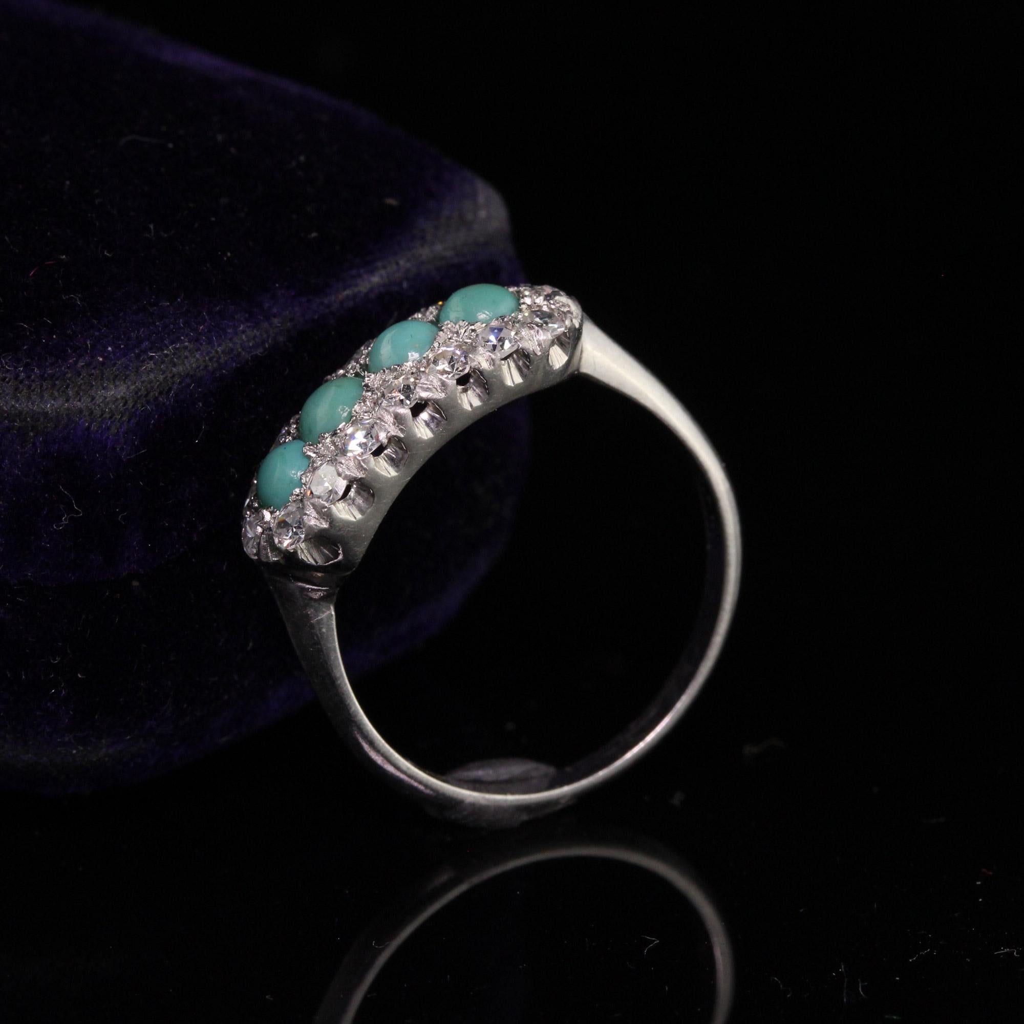 Antique Art Deco Platinum Diamond and Turquoise Ring In Good Condition In Great Neck, NY