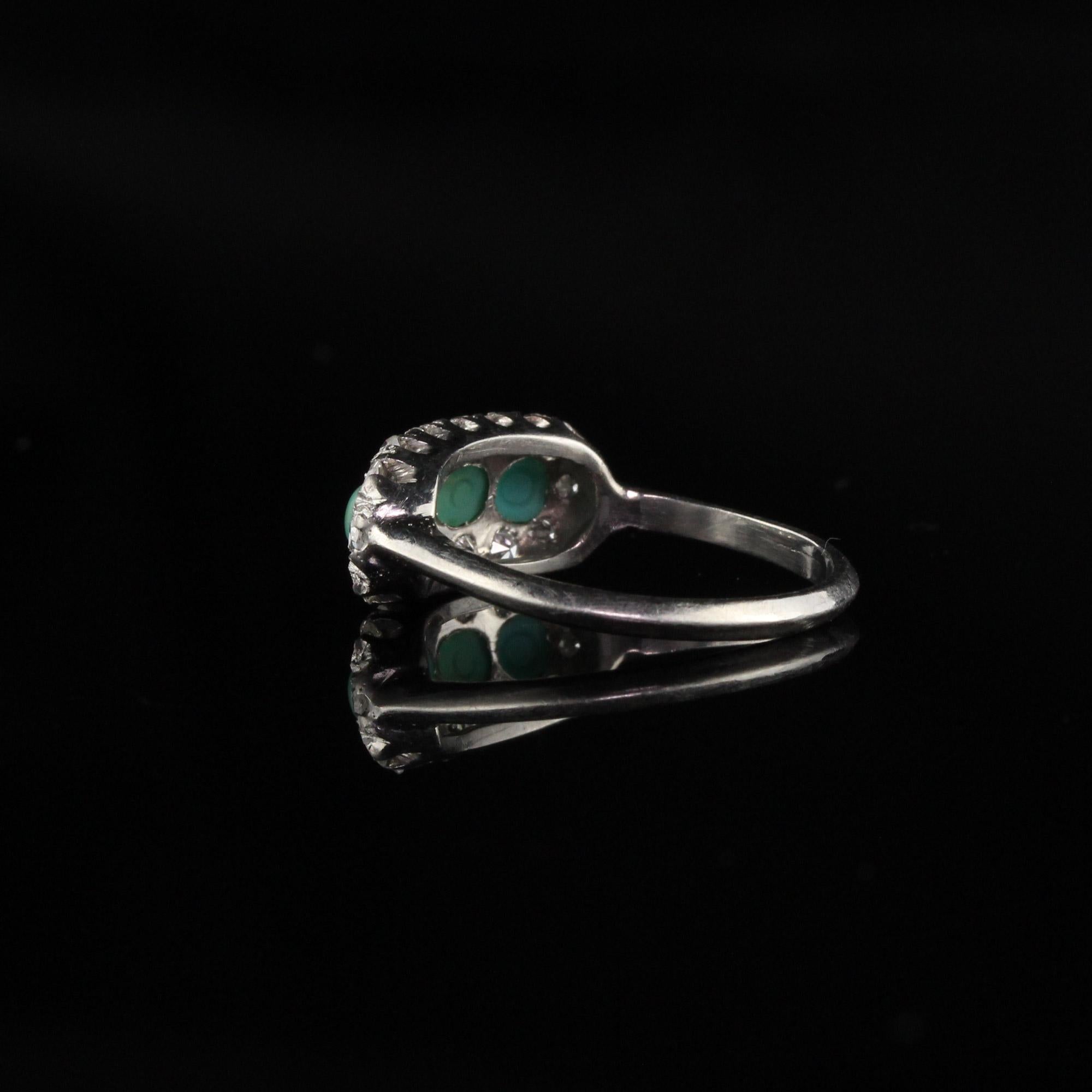 Antique Art Deco Platinum Diamond and Turquoise Ring 2