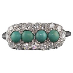 Antique Art Deco Platinum Diamond and Turquoise Ring