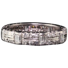 Antique Retro Platinum Diamond Baguette Diamond Eternity Band - Size 8.25