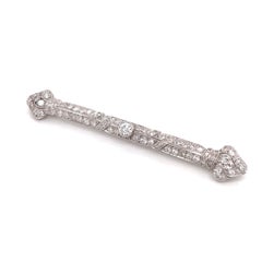 Antique Art Deco Platinum Diamond Bar Pin with Finials 2ct