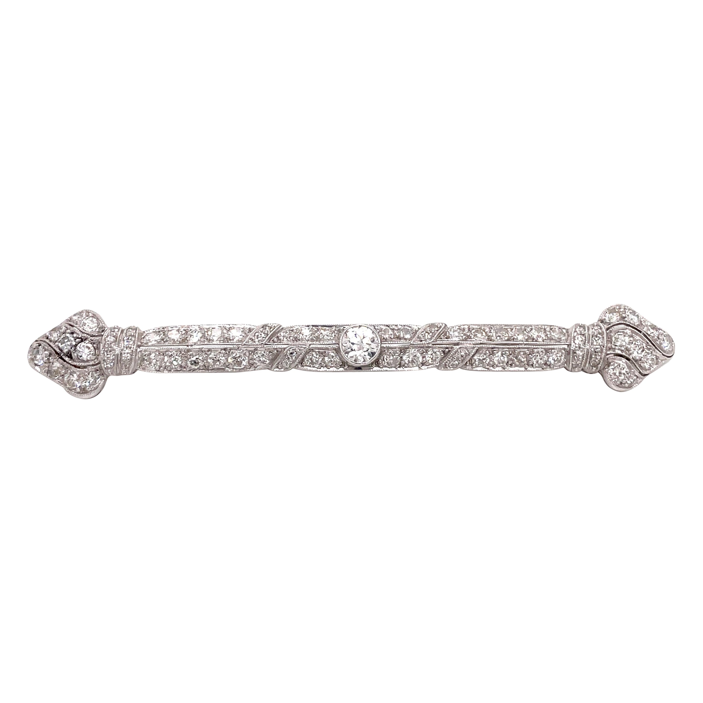 Antica spilla Art Deco in platino con diamanti e pinze 2ct