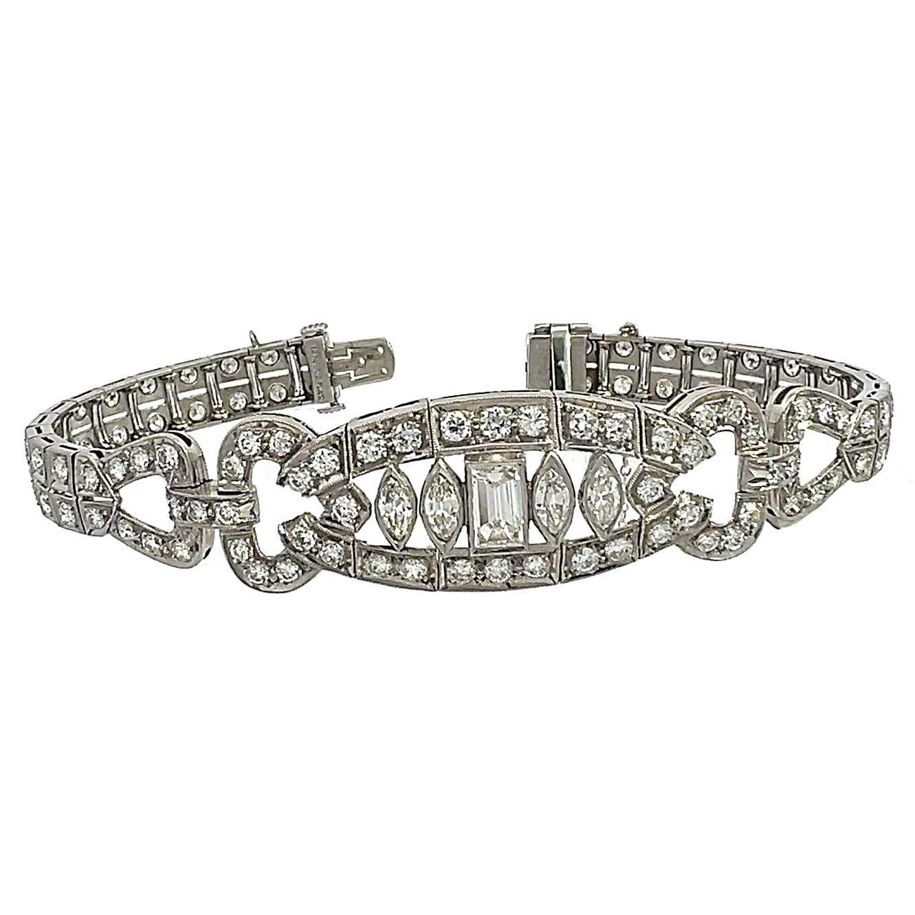 Antikes Art Deco Platin-Diamant-Armband aus Platin (Art déco) im Angebot