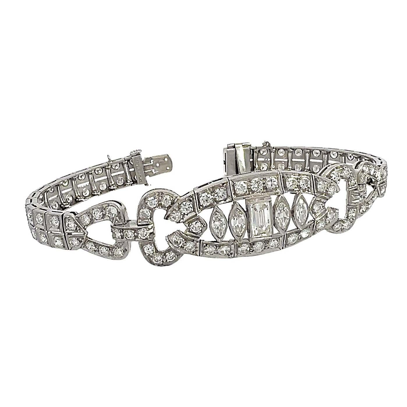 Antikes Art Deco Platin-Diamant-Armband aus Platin (Marquiseschliff) im Angebot