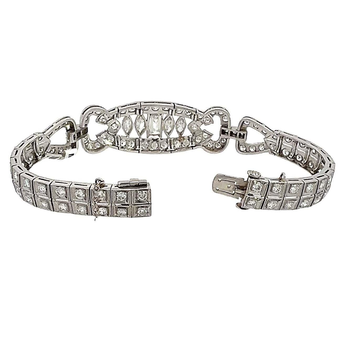 Women's or Men's Antique Art Deco Platinum Diamond Bracelet For Sale