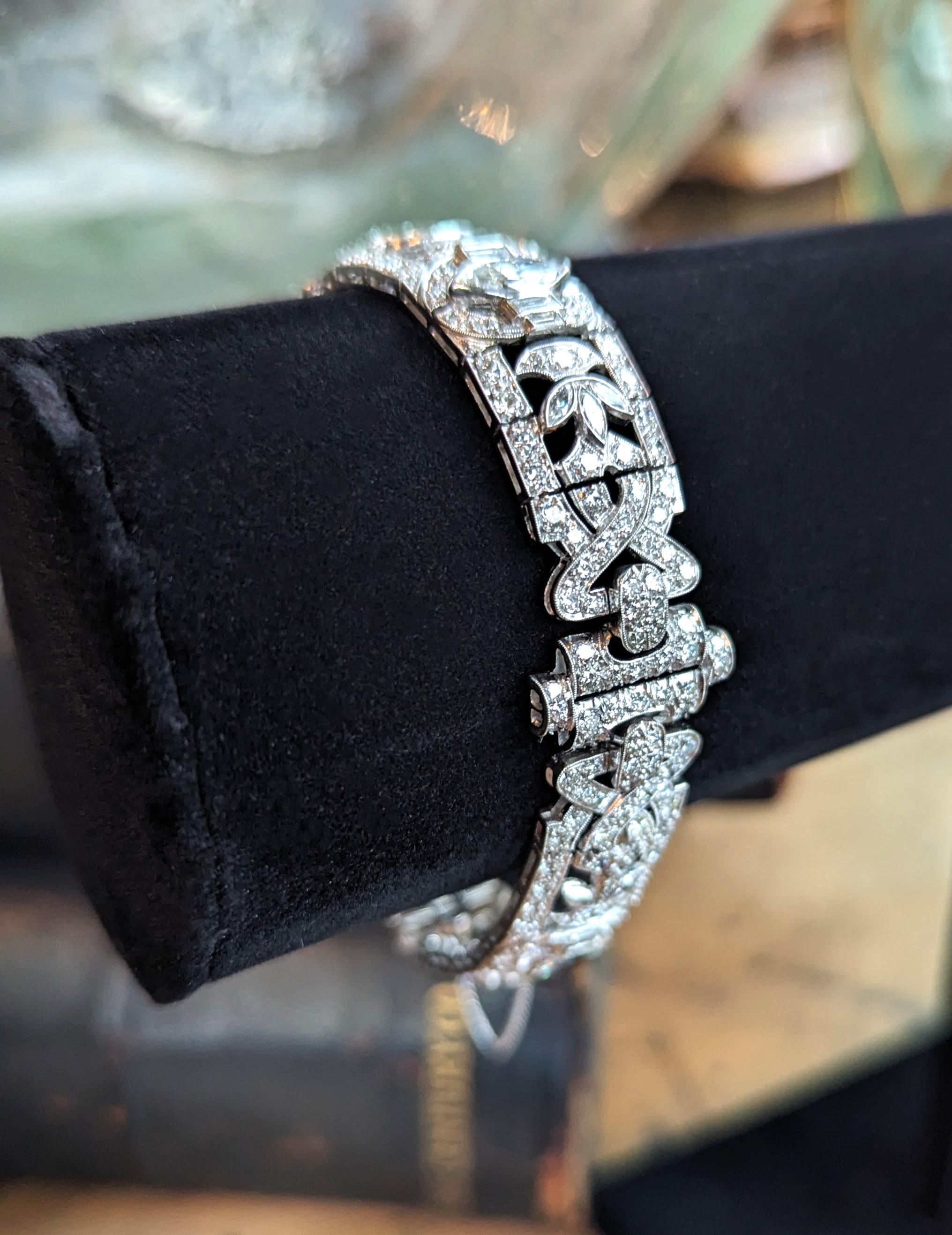 Antique Art Deco Platinum Diamond Bracelet Vintage Estate Jewelry Marquis Cut For Sale 1