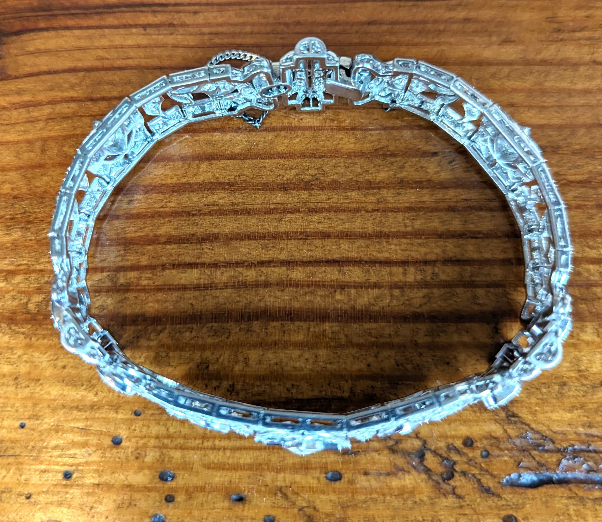 Antique Art Deco Platinum Diamond Bracelet Vintage Estate Jewelry Marquis Cut For Sale 3