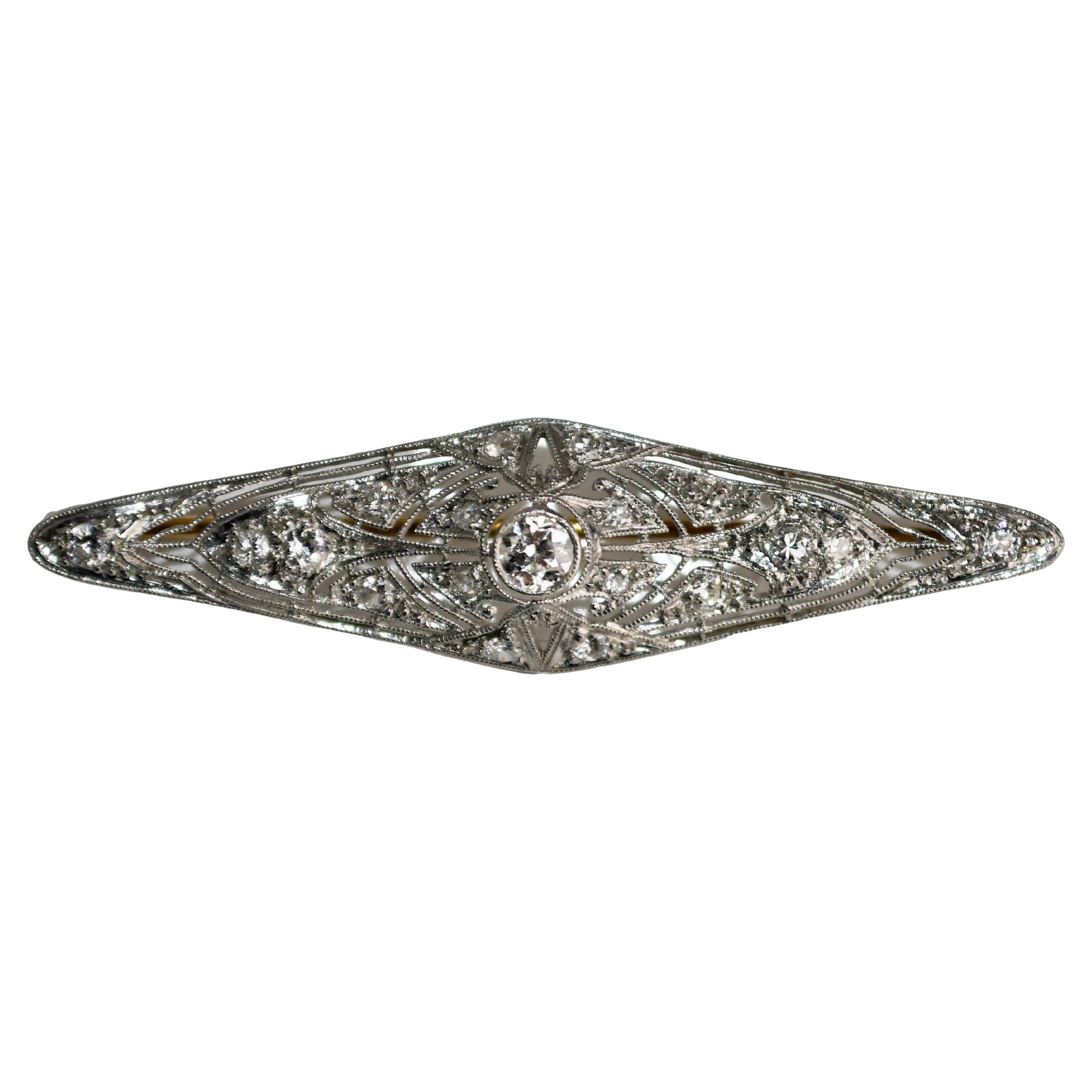 Antique Art Deco Platinum & Diamond Brooch 0.75ct