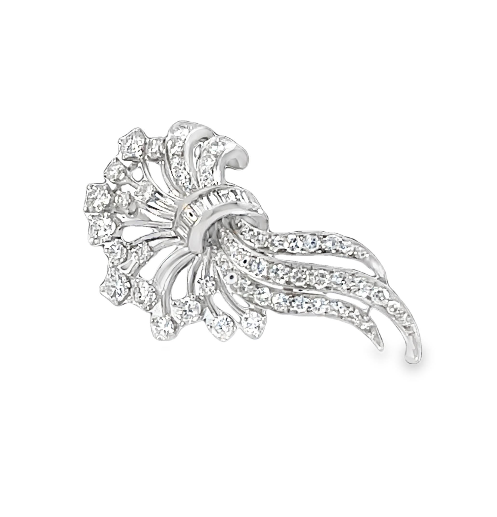 Antique Art Deco Platinum Diamond Brooch For Sale 5