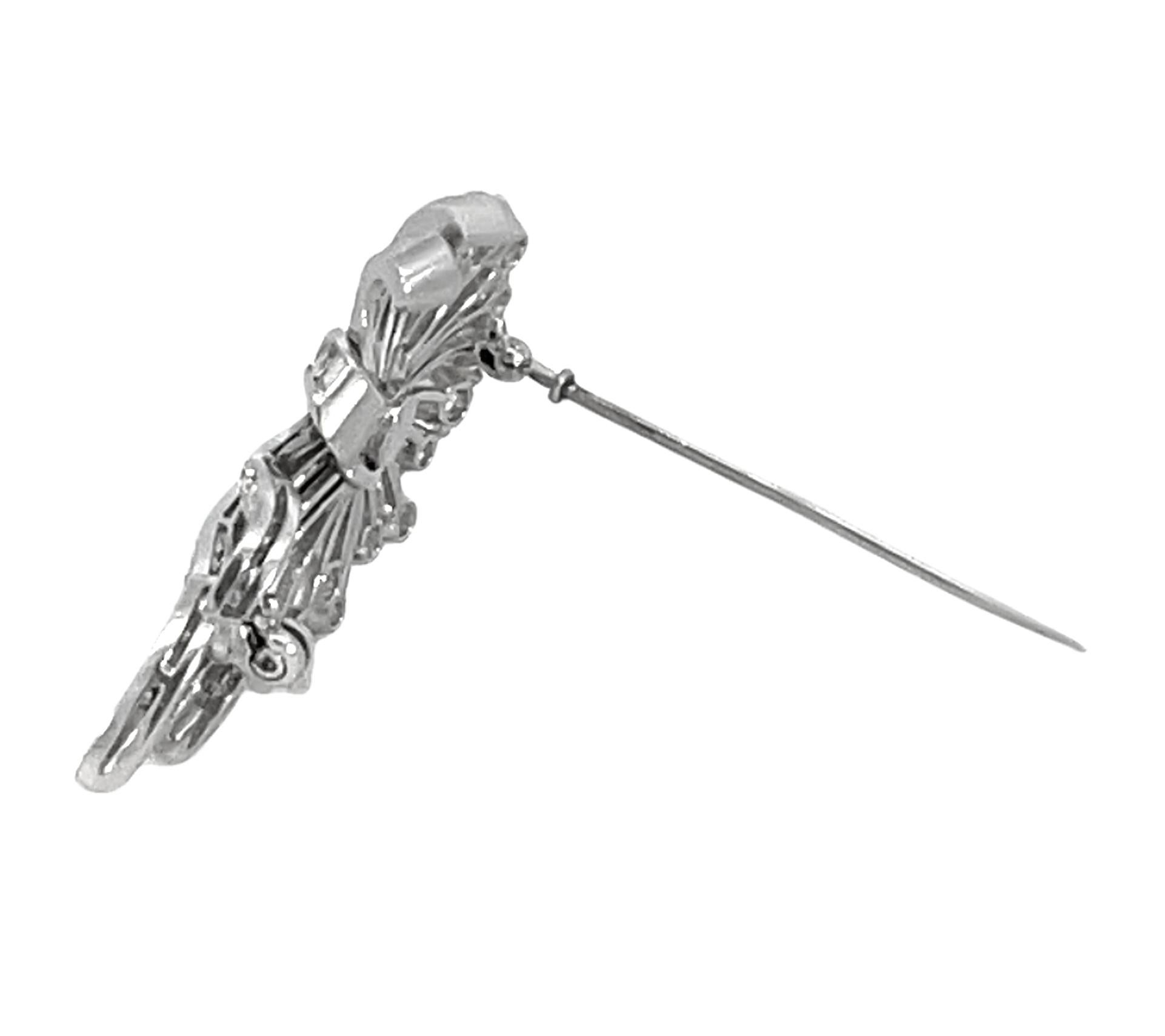 Antique Art Deco Platinum Diamond Brooch For Sale 2