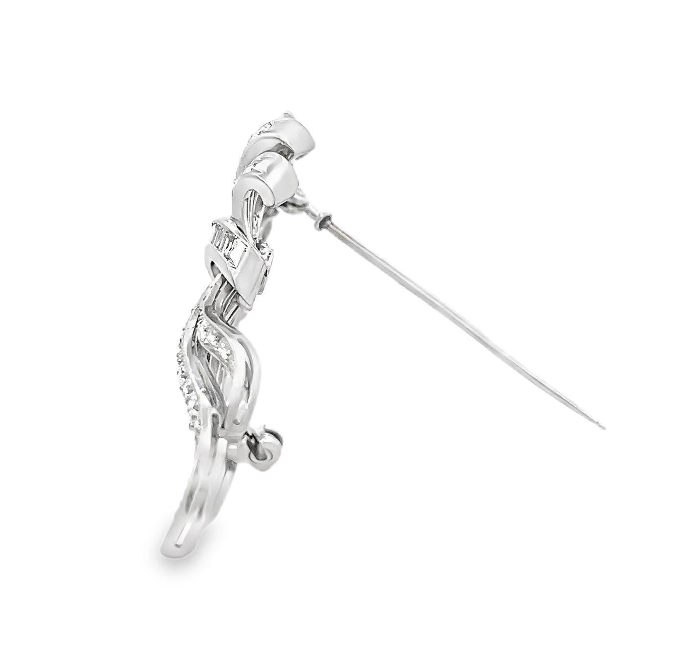 Antique Art Deco Platinum Diamond Brooch For Sale 3