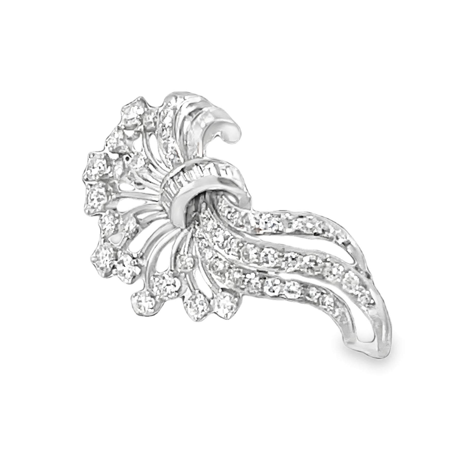 Antique Art Deco Platinum Diamond Brooch For Sale 4
