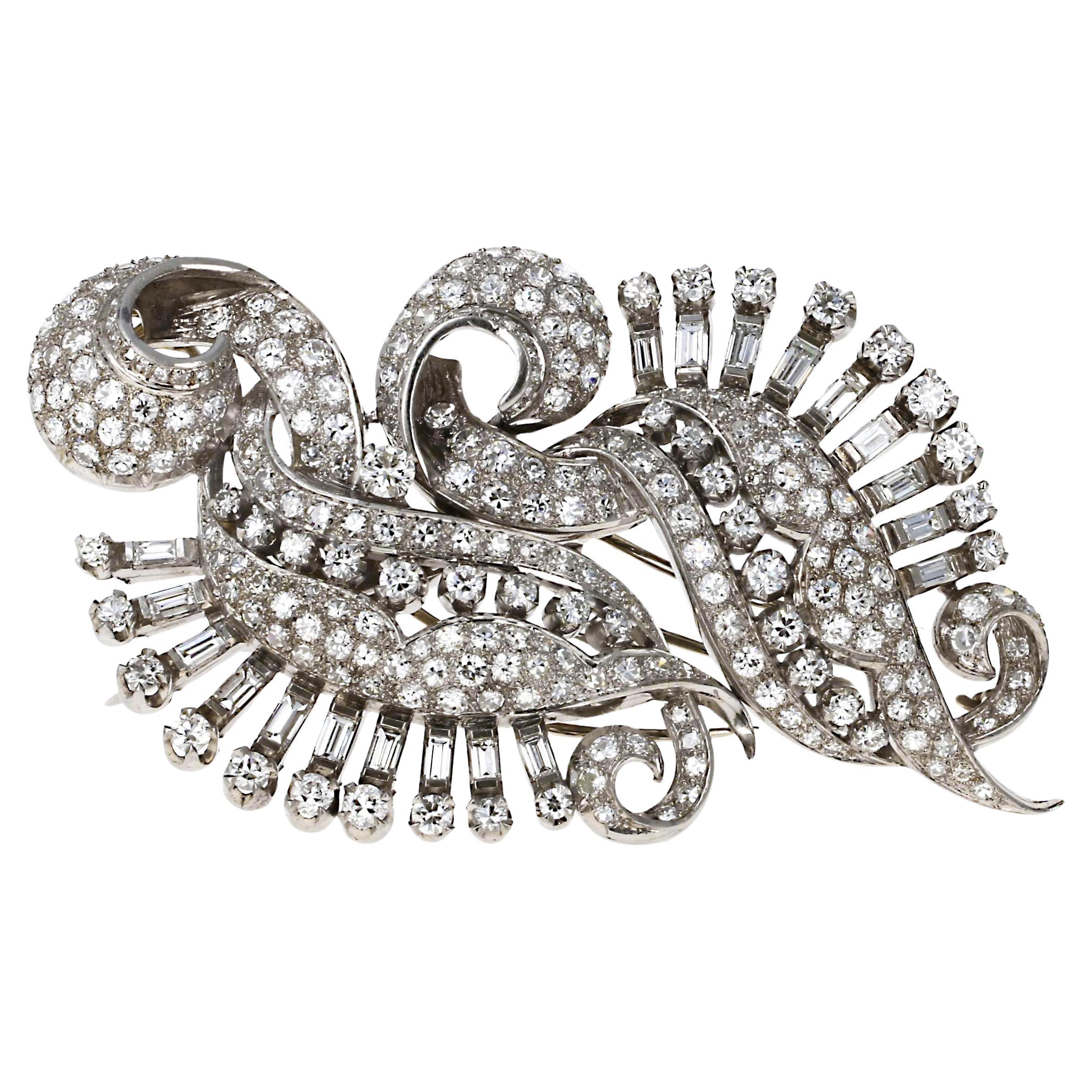 Antique Art Deco Platinum Diamond Brooch