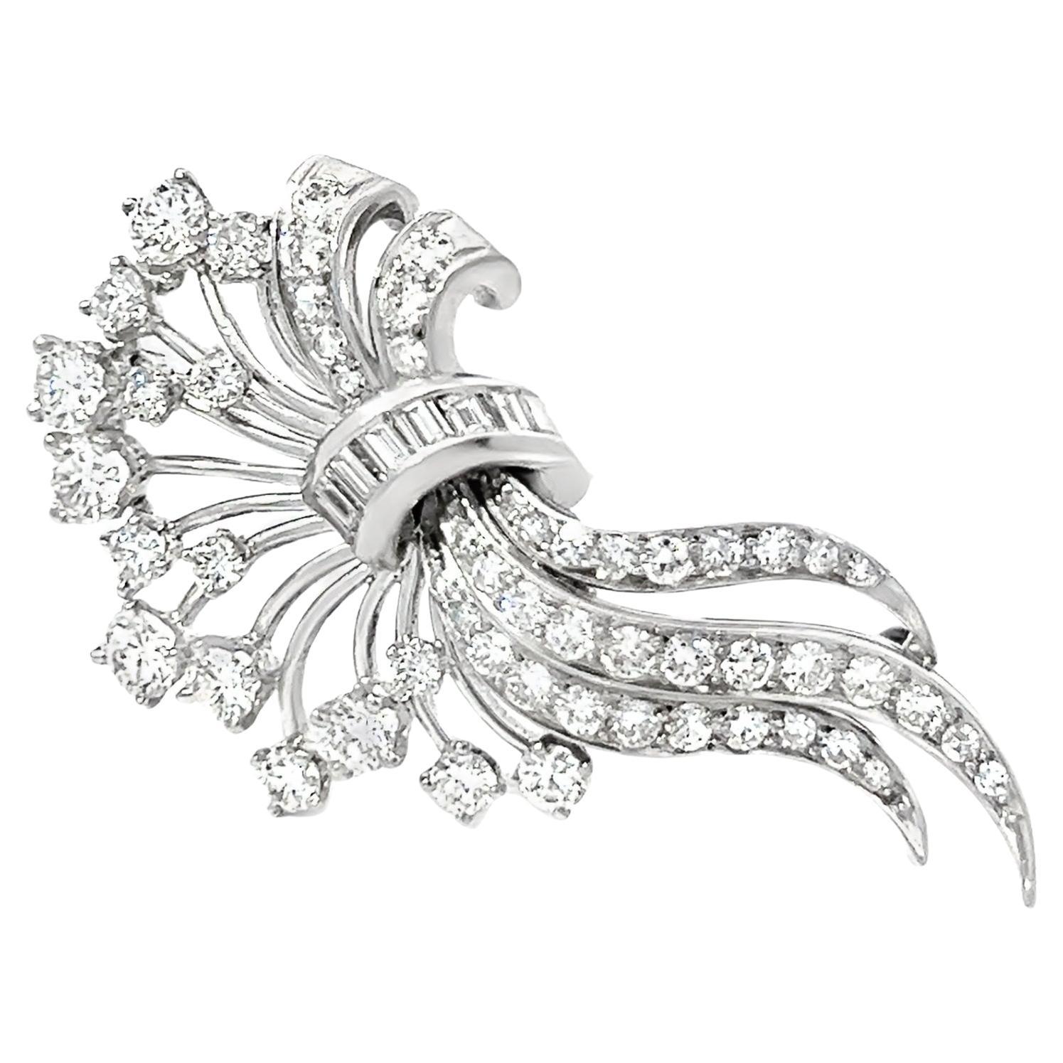 Antique Art Deco Platinum Diamond Brooch