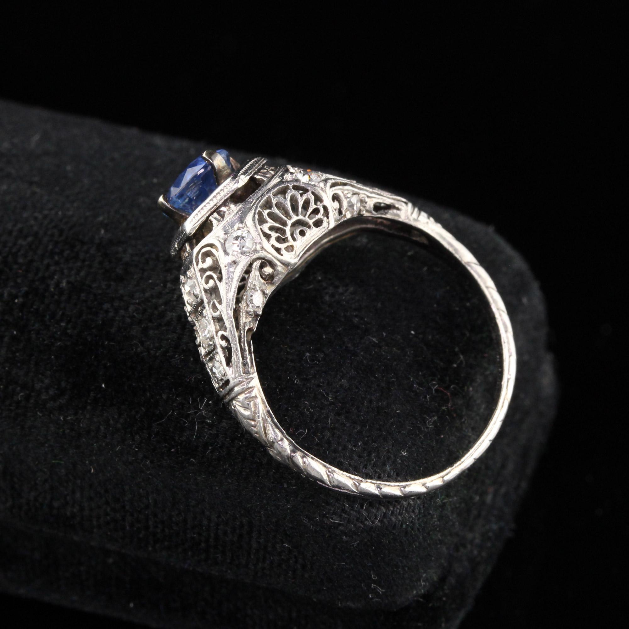Oval Cut Antique Art Deco Platinum Diamond and Ceylon Sapphire Engagement Ring