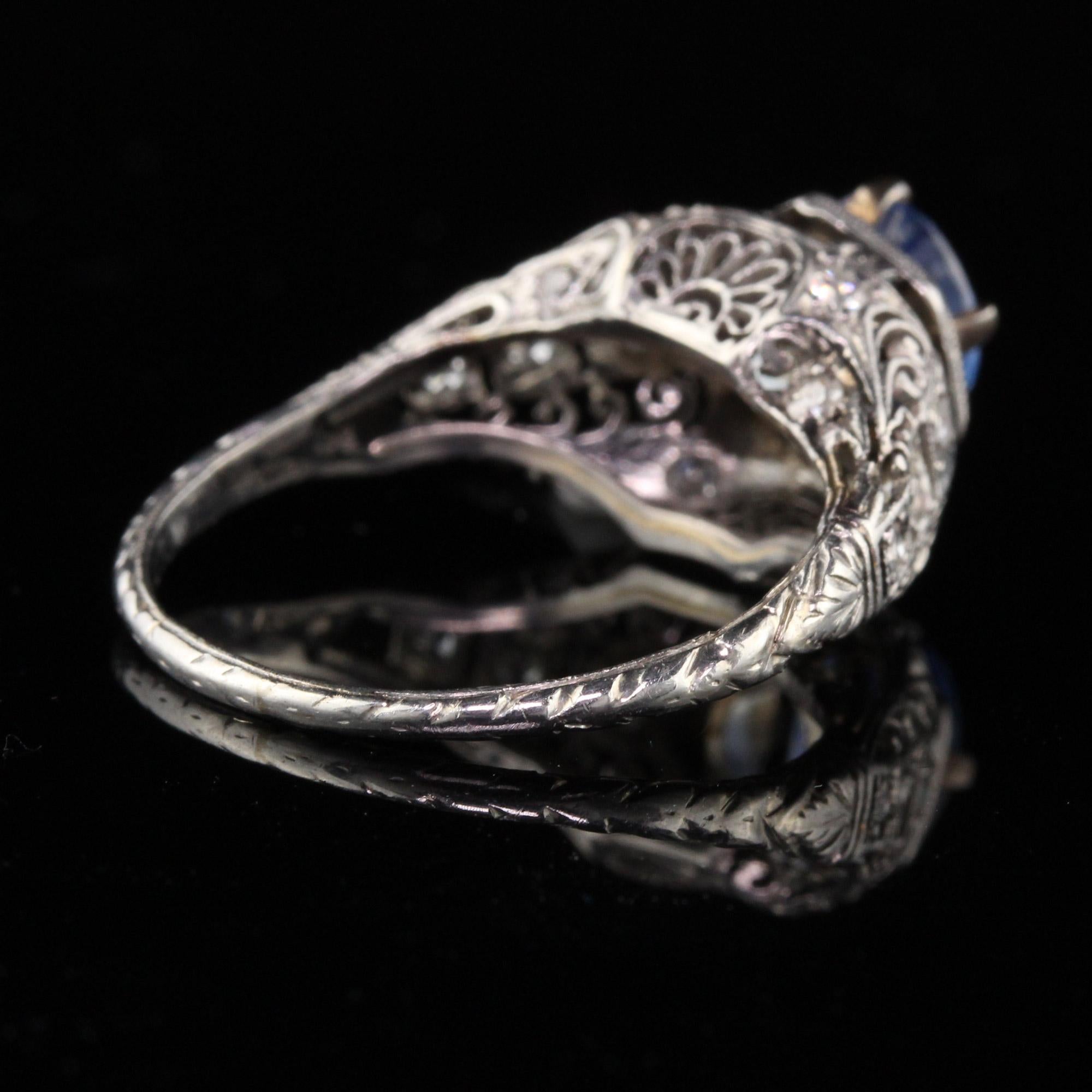 Women's Antique Art Deco Platinum Diamond and Ceylon Sapphire Engagement Ring