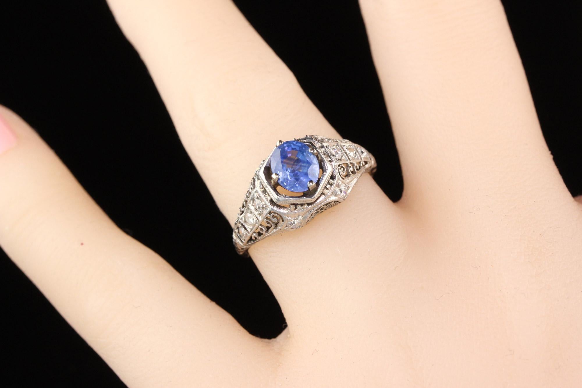 Antique Art Deco Platinum Diamond and Ceylon Sapphire Engagement Ring 1